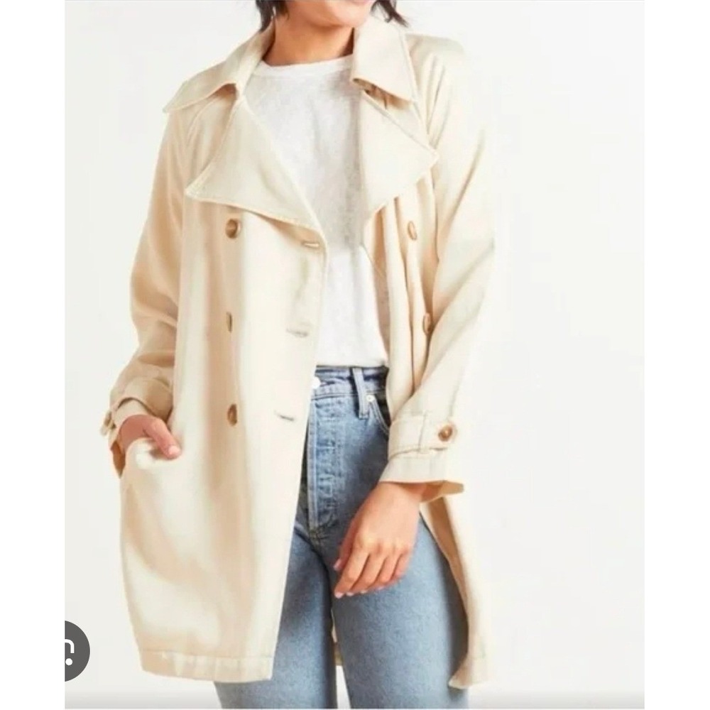 Evereve The Ever Trench Coat Double Breasted Lyocell Lightweight Sm Cream Women